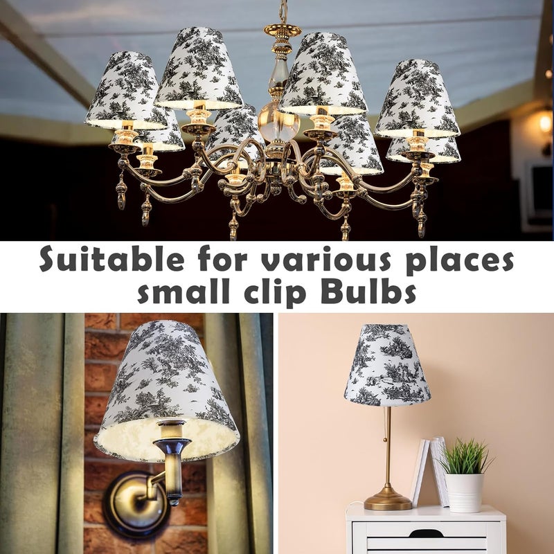 VIHOSE 6 Pcs 6 Pcs Chandelier Lamp Shades Small Chinoiserie Lamp Shade 3 x 6 x 5 Inch French Countryside Toile Clip Bulbs Lampshade for Wall Sconces Pendant Lighting (Black and White Crane) - Image 5